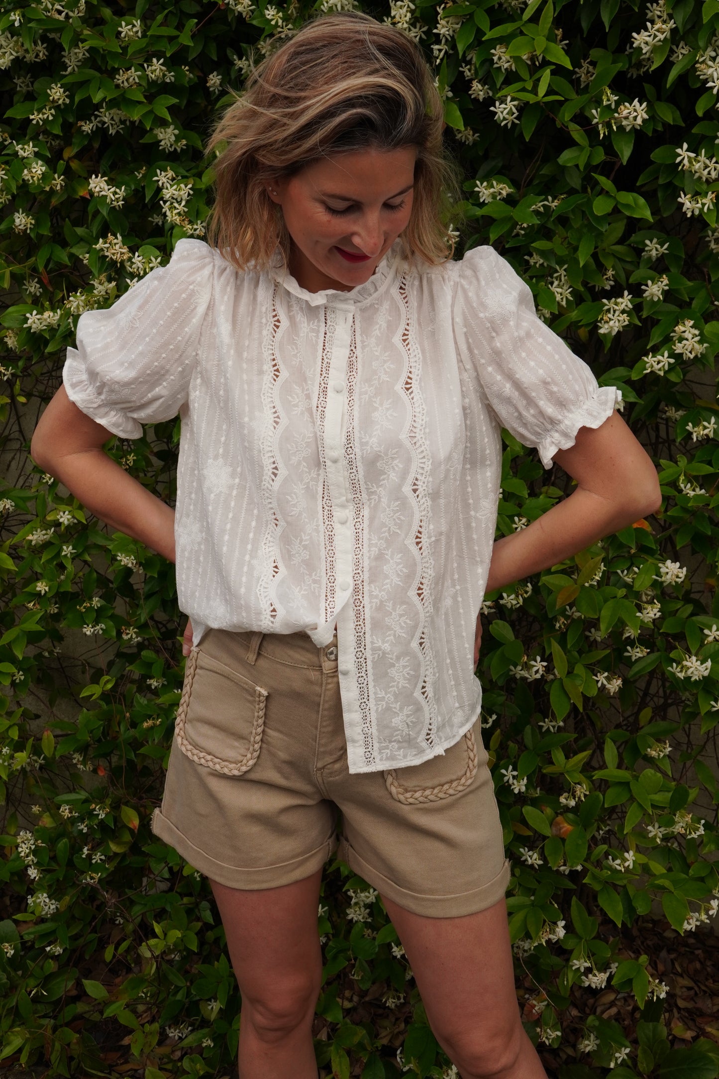 Blouse à col froufrou Elise - Blanc